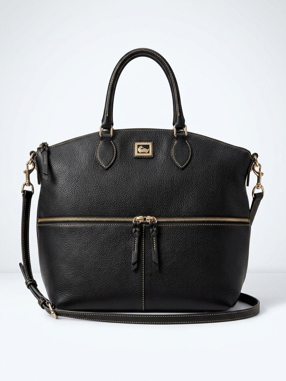 VTG 90s Dooney & Bourke BlackPebble Leather ToteBag Crossbody GoldTone Hardware
